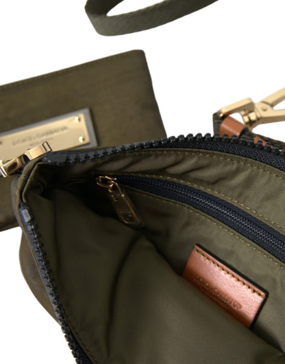Dolce &amp; Gabbana Dark Green Nylon Logo Multifunctional Kit 2 Pcs Set Bags
