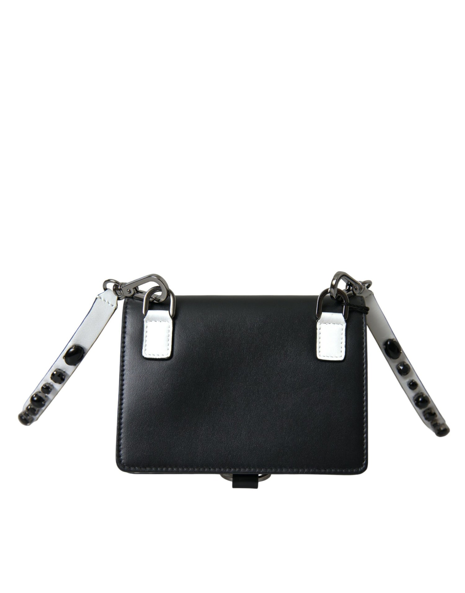 Dolce &amp; Gabbana Black White Leather Crystal Embellished Cardholder Wallet