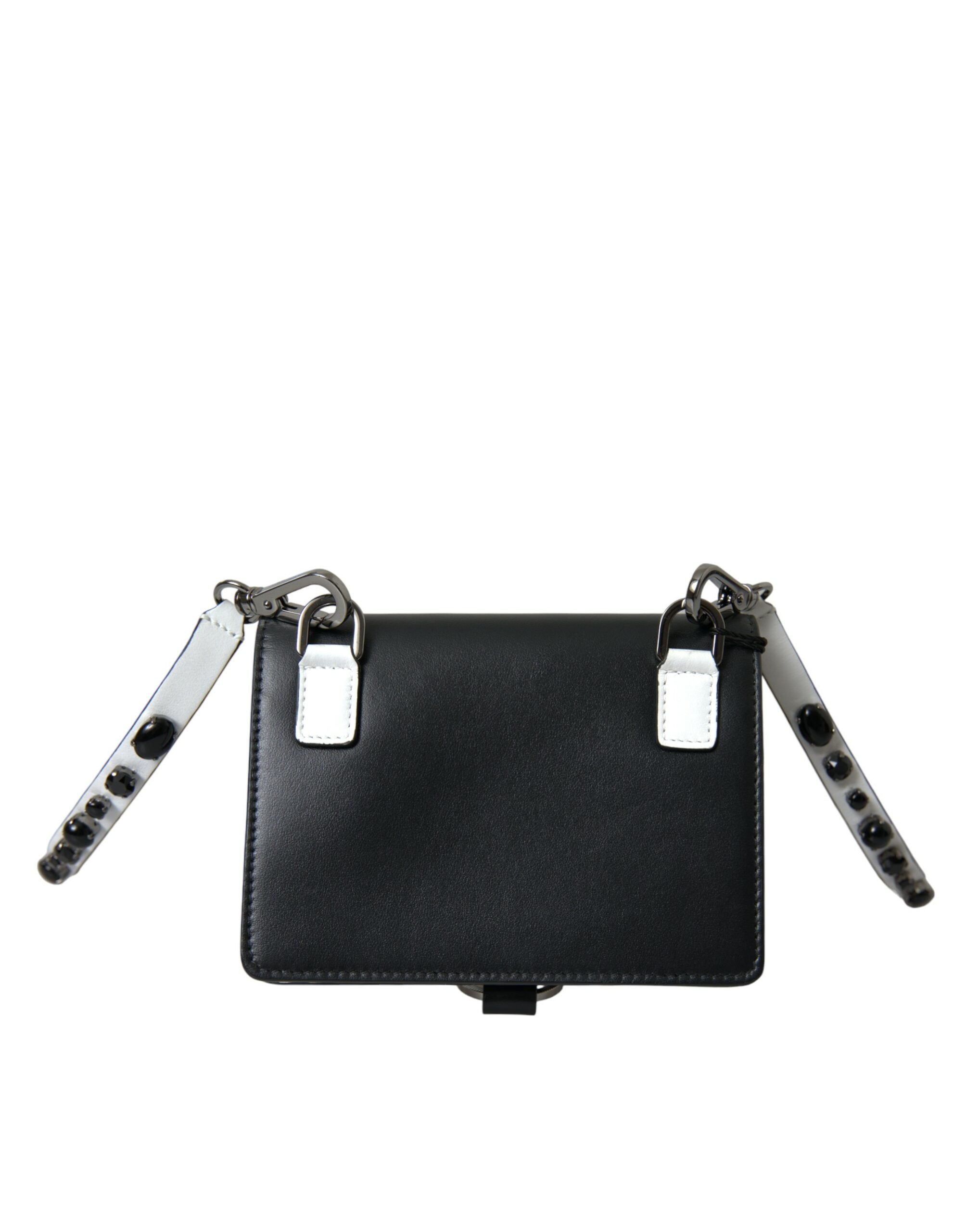 Dolce &amp; Gabbana Black White Leather Crystal Embellished Cardholder Wallet