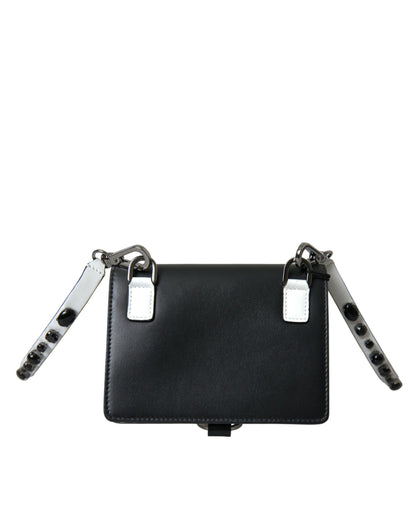 Dolce &amp; Gabbana Black White Leather Crystal Embellished Cardholder Wallet