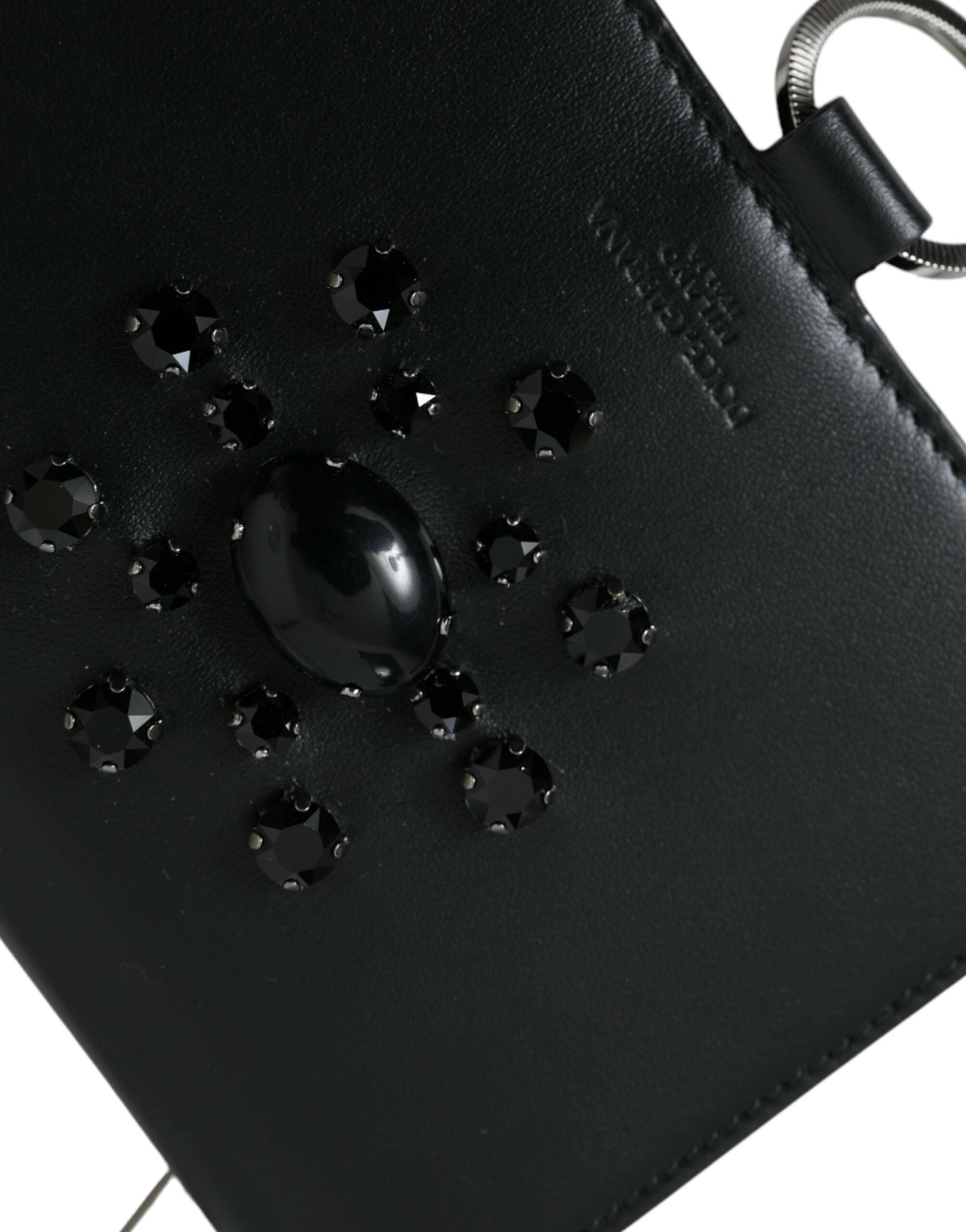 Dolce &amp; Gabbana Black White Leather Crystal Embellished Cardholder Wallet