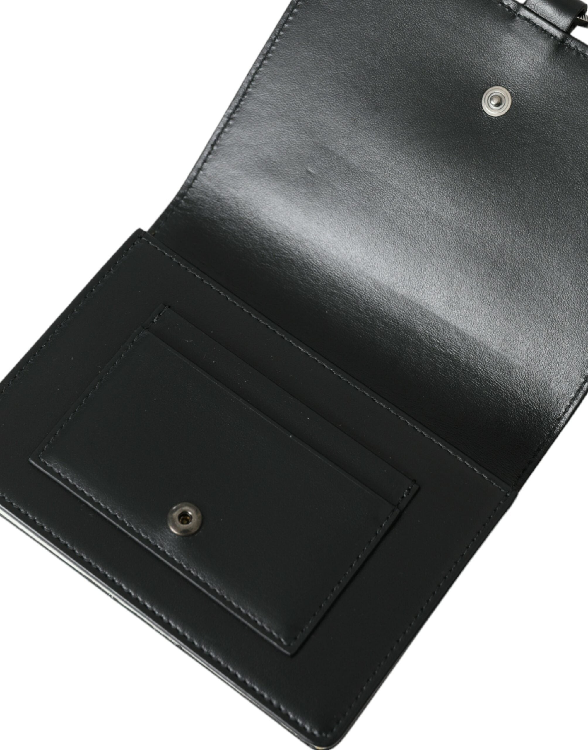 Dolce &amp; Gabbana Black White Leather Crystal Embellished Cardholder Wallet