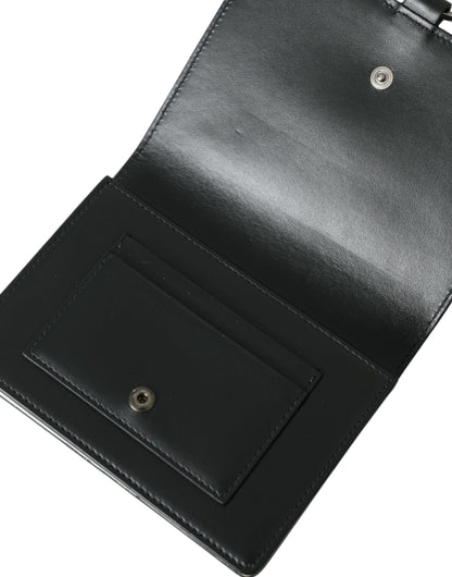 Dolce &amp; Gabbana Black White Leather Crystal Embellished Cardholder Wallet