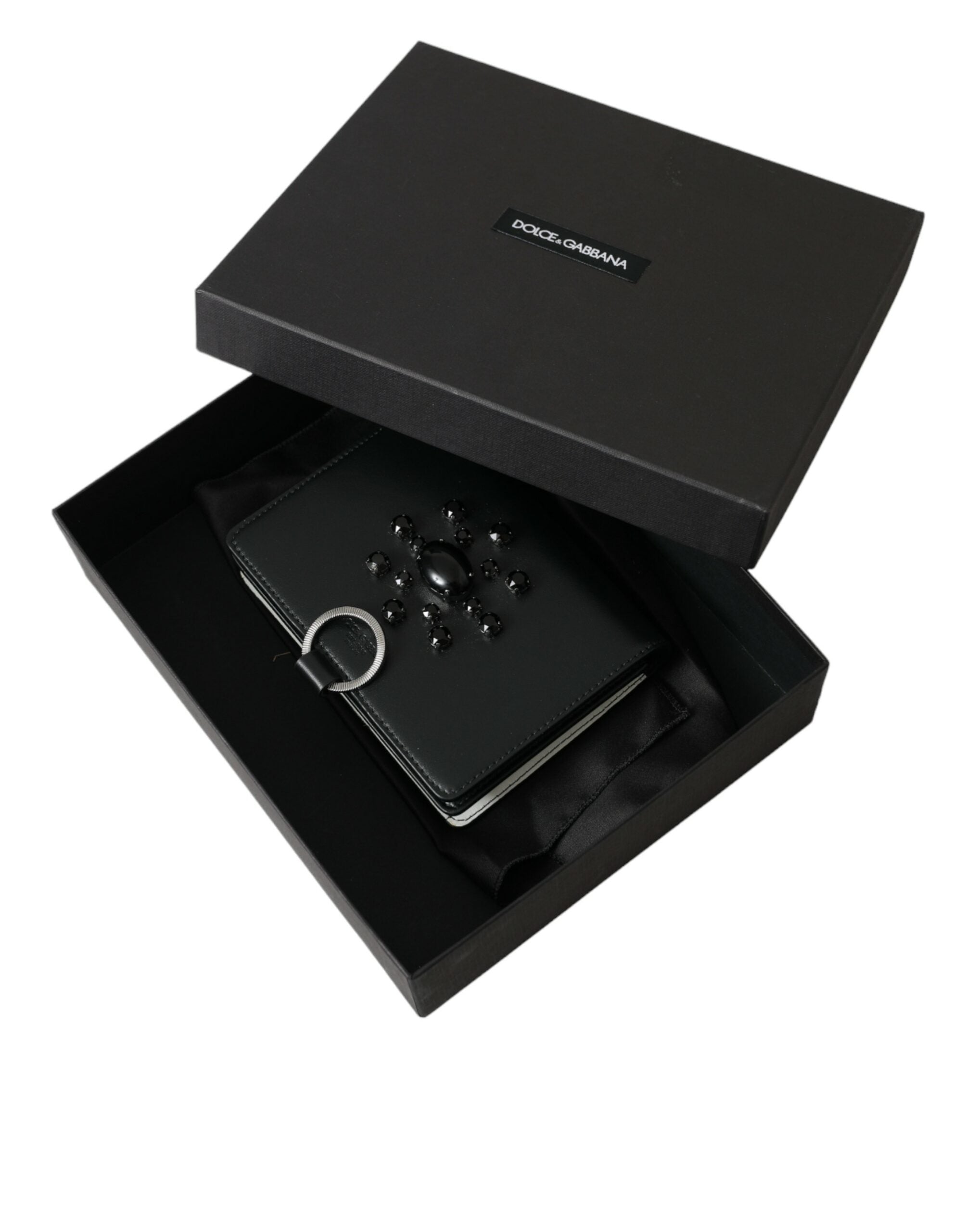 Dolce &amp; Gabbana Black White Leather Crystal Embellished Cardholder Wallet