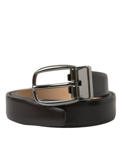 Dolce &amp;amp; Gabbana Mörkbrunt Läderbälte med Silverfärgad Metallspänne