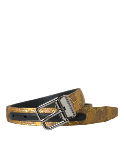 Dolce &amp;amp; Gabbana Guldfärgat Läderbälte med Jacquard Silverfärgat Metallspänne