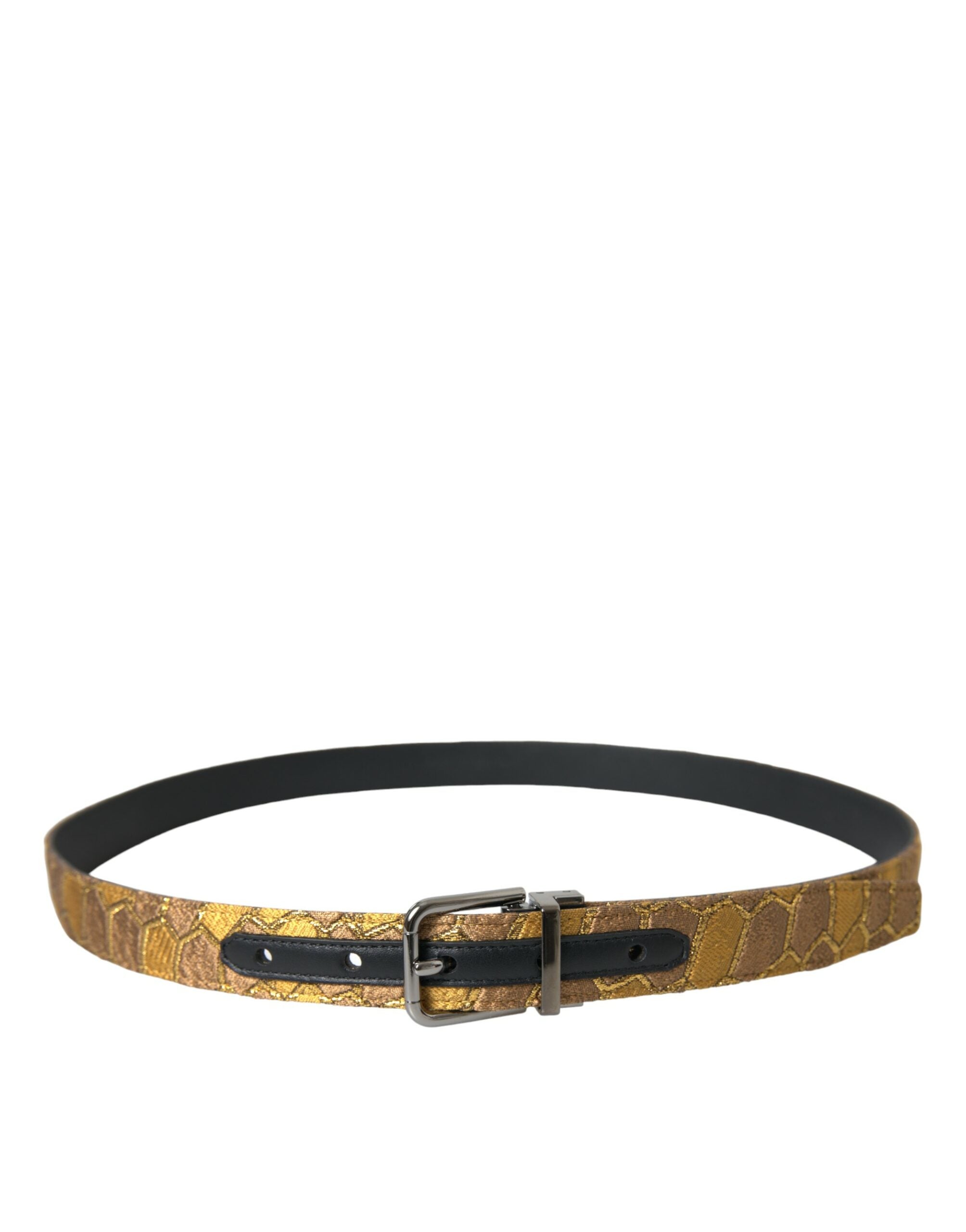 Dolce &amp;amp; Gabbana Guldfärgat Läderbälte med Jacquard Silverfärgat Metallspänne