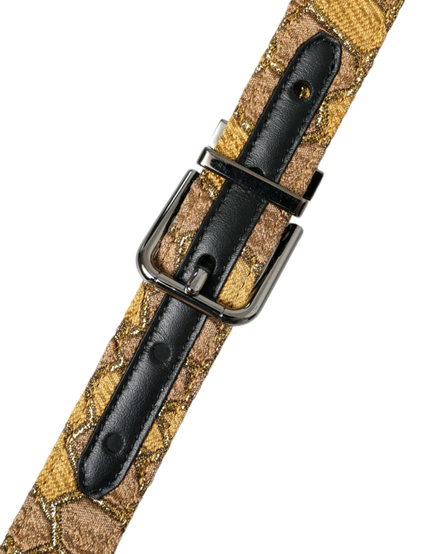 Dolce &amp;amp; Gabbana Guldfärgat Läderbälte med Jacquard Silverfärgat Metallspänne