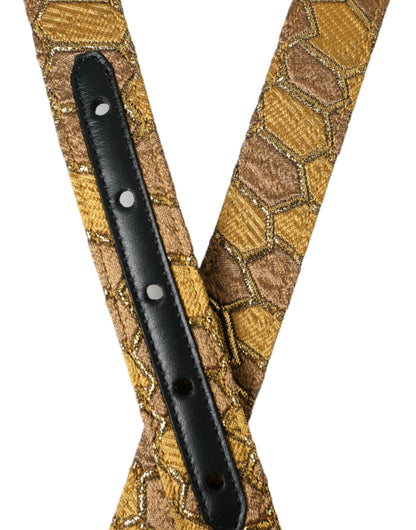 Dolce &amp;amp; Gabbana Guldfärgat Läderbälte med Jacquard Silverfärgat Metallspänne