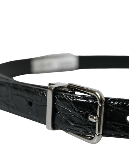 Dolce &amp;amp; Gabbana Svart Läderbälte med Silverfärgad Metallspänne