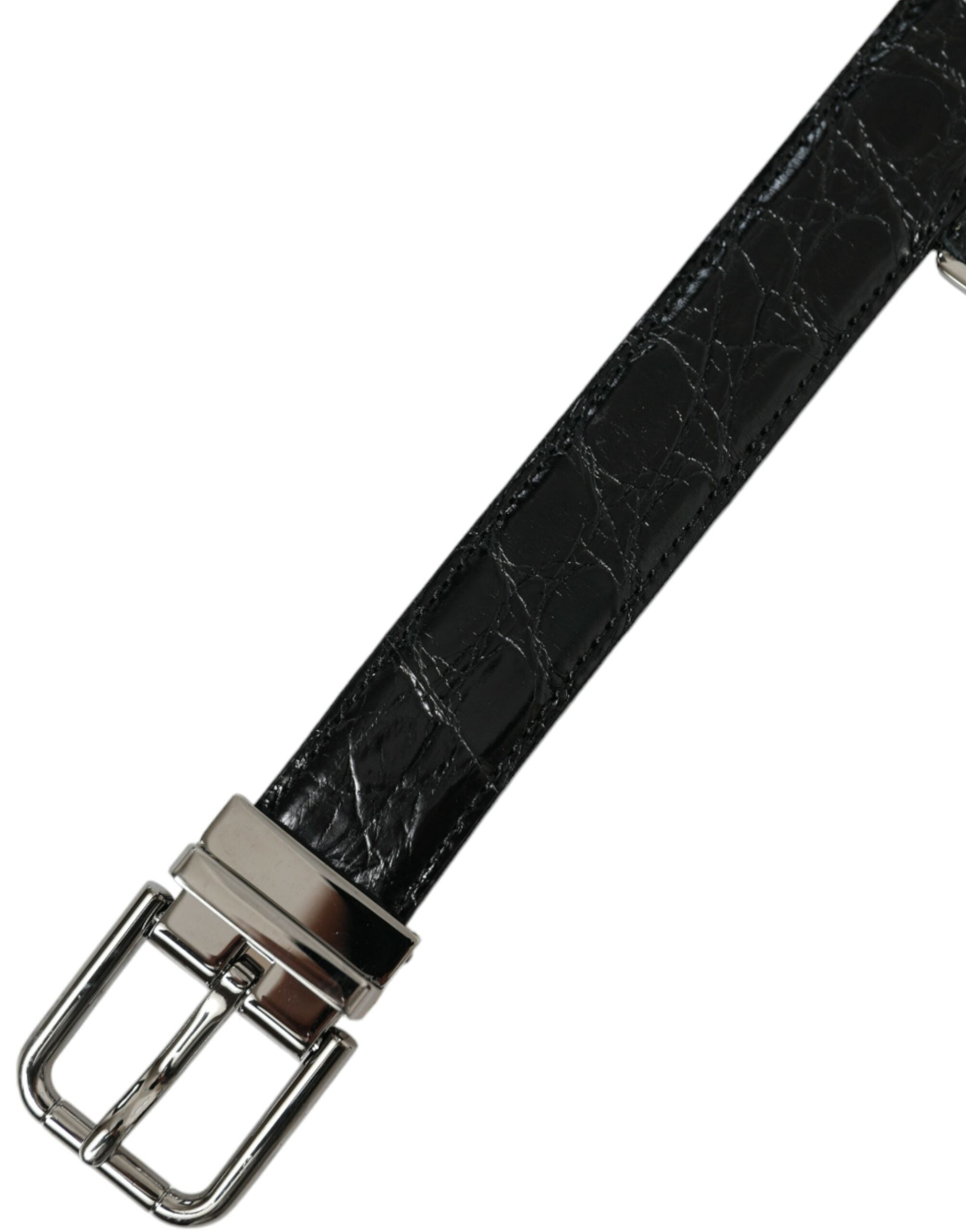 Dolce &amp;amp; Gabbana Svart Läderbälte med Silverfärgad Metallspänne