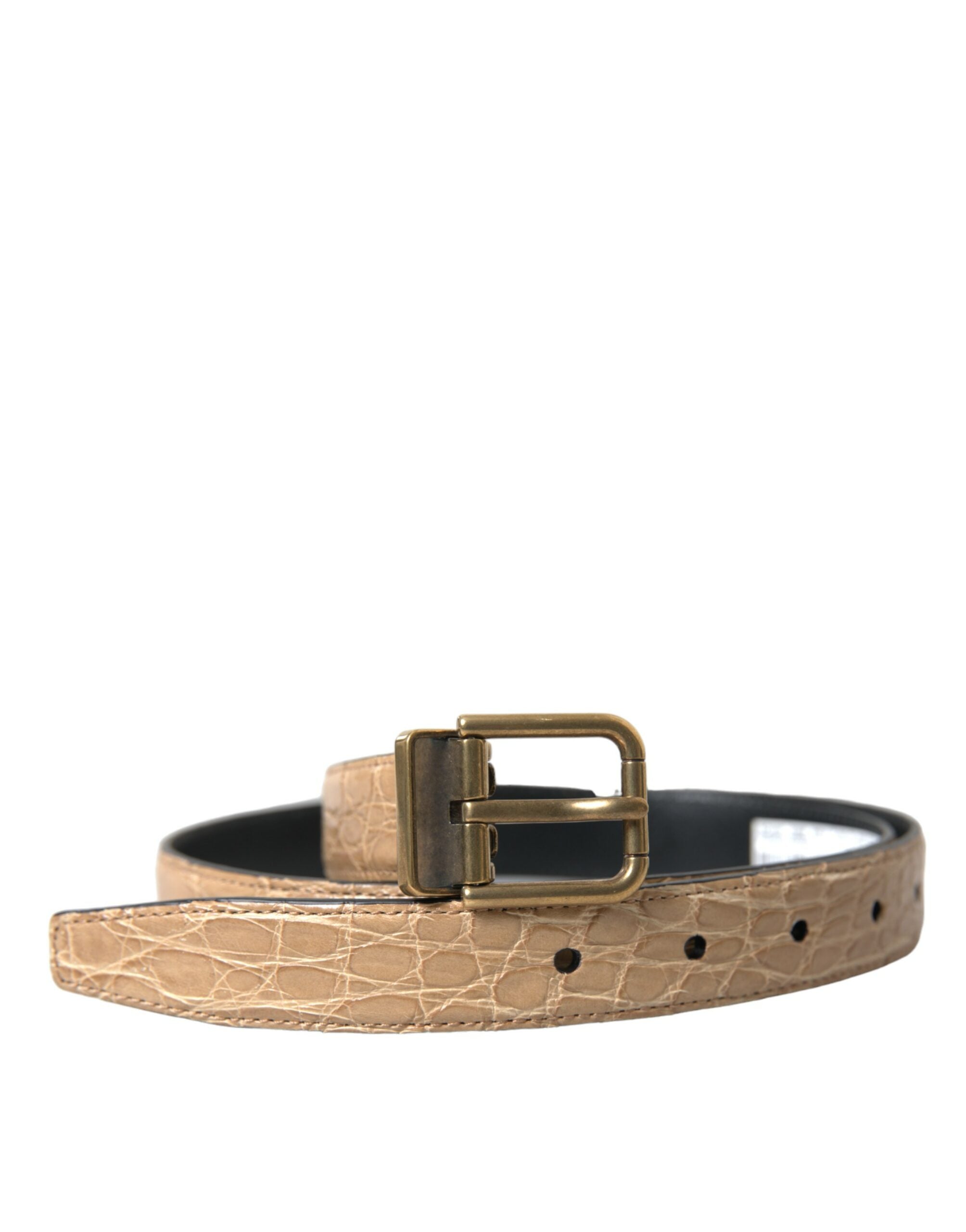 Dolce &amp;amp; Gabbana Beige Exotiskt Läderbälte med Guldfärgad Metallspänne