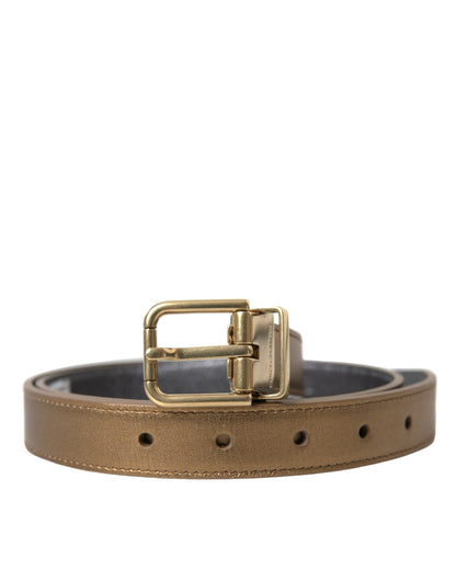 Dolce &amp;amp; Gabbana Metallic Gold Kalvskinnsbälte med Metallspänne