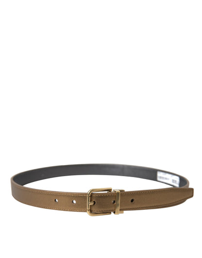 Dolce &amp;amp; Gabbana Metallic Gold Kalvskinnsbälte med Metallspänne