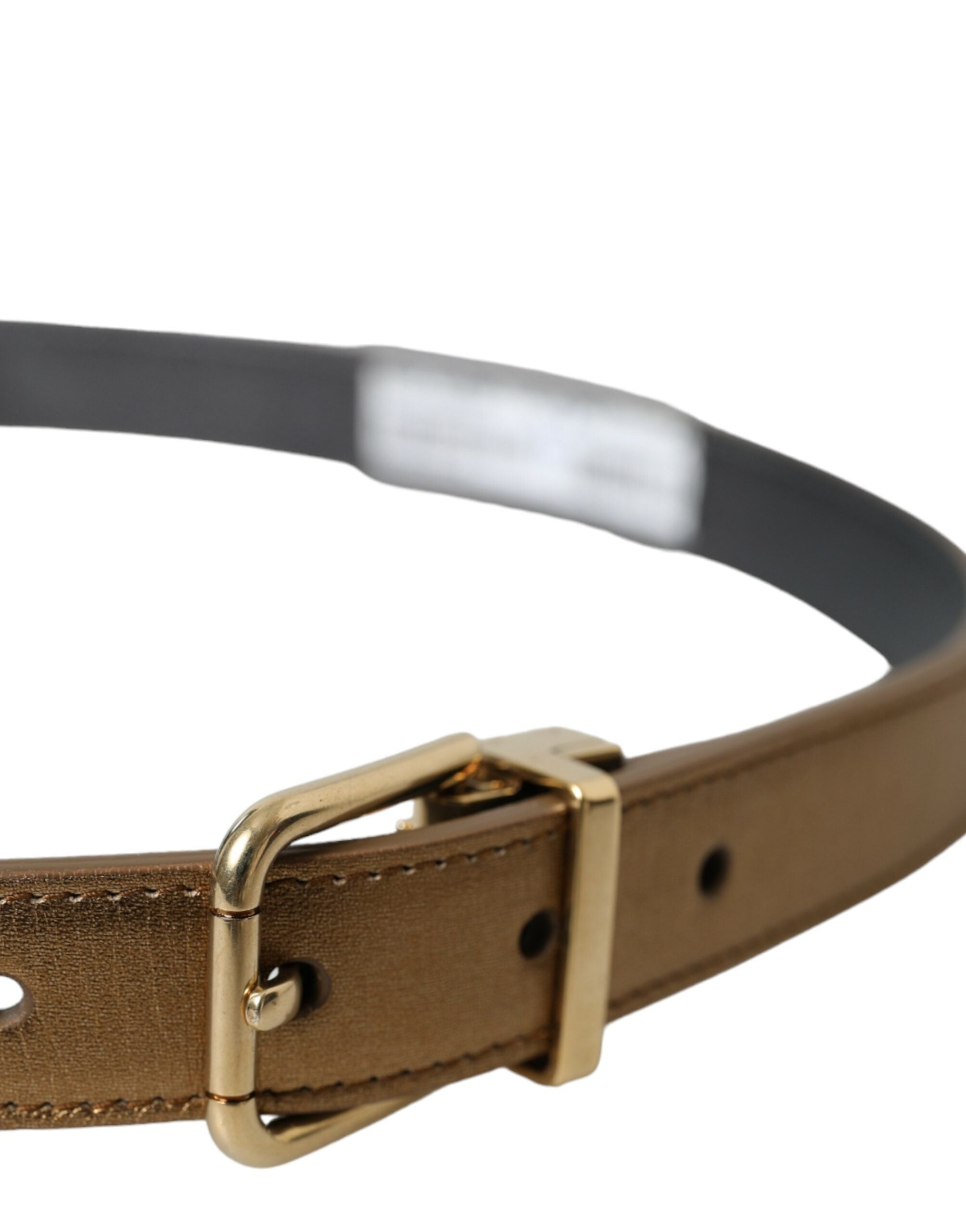 Dolce &amp;amp; Gabbana Metallic Gold Kalvskinnsbälte med Metallspänne