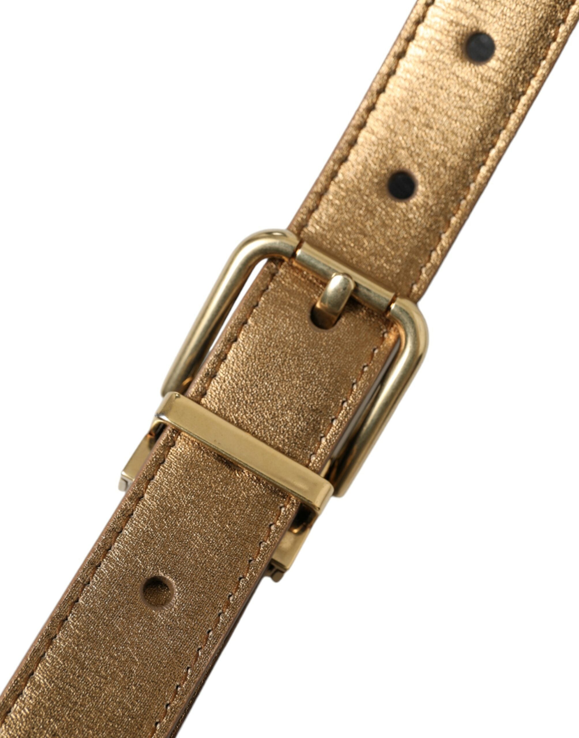 Dolce &amp;amp; Gabbana Metallic Gold Kalvskinnsbälte med Metallspänne