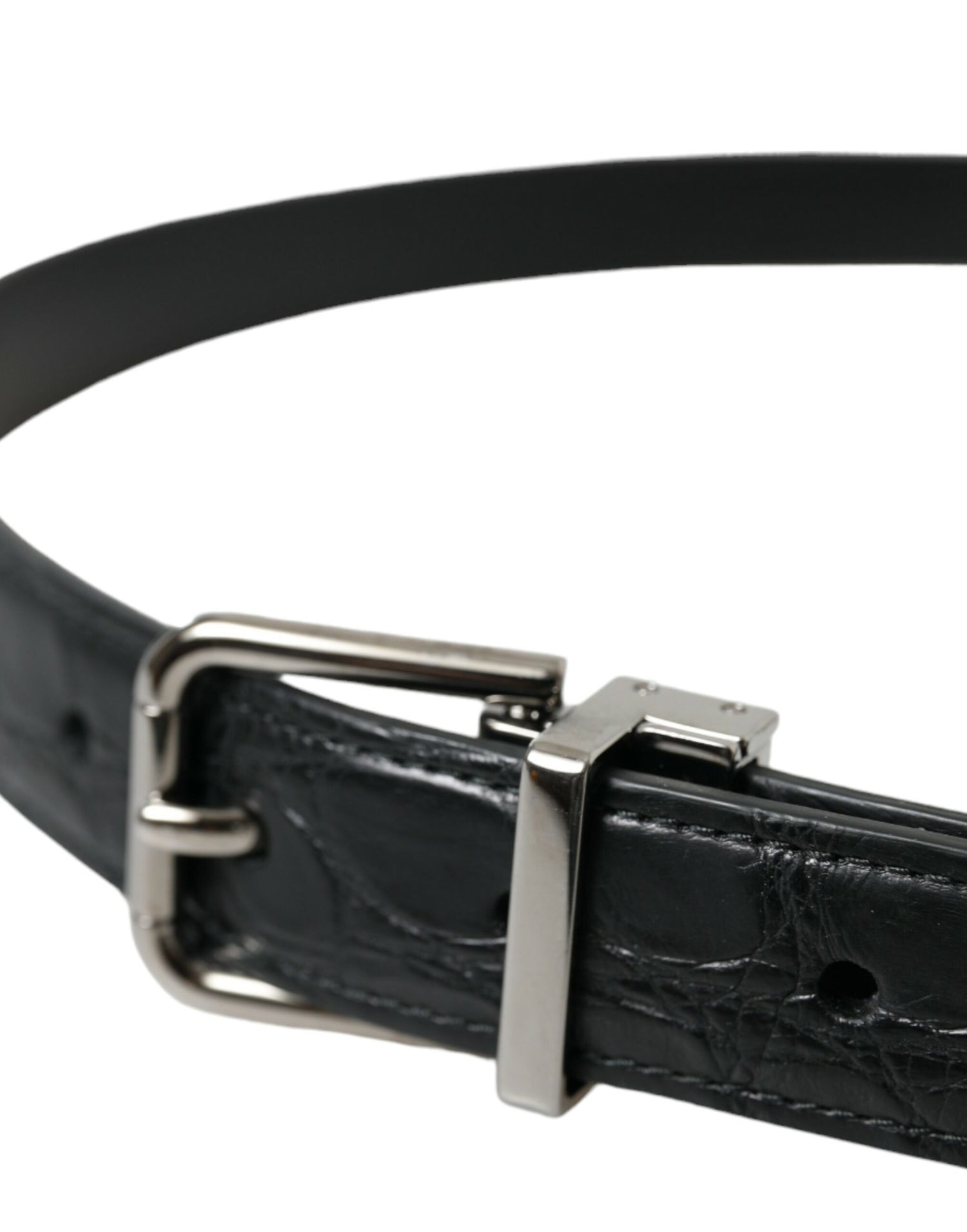 Dolce &amp;amp; Gabbana Svart Läderbälte med Silverfärgad Metallspänne