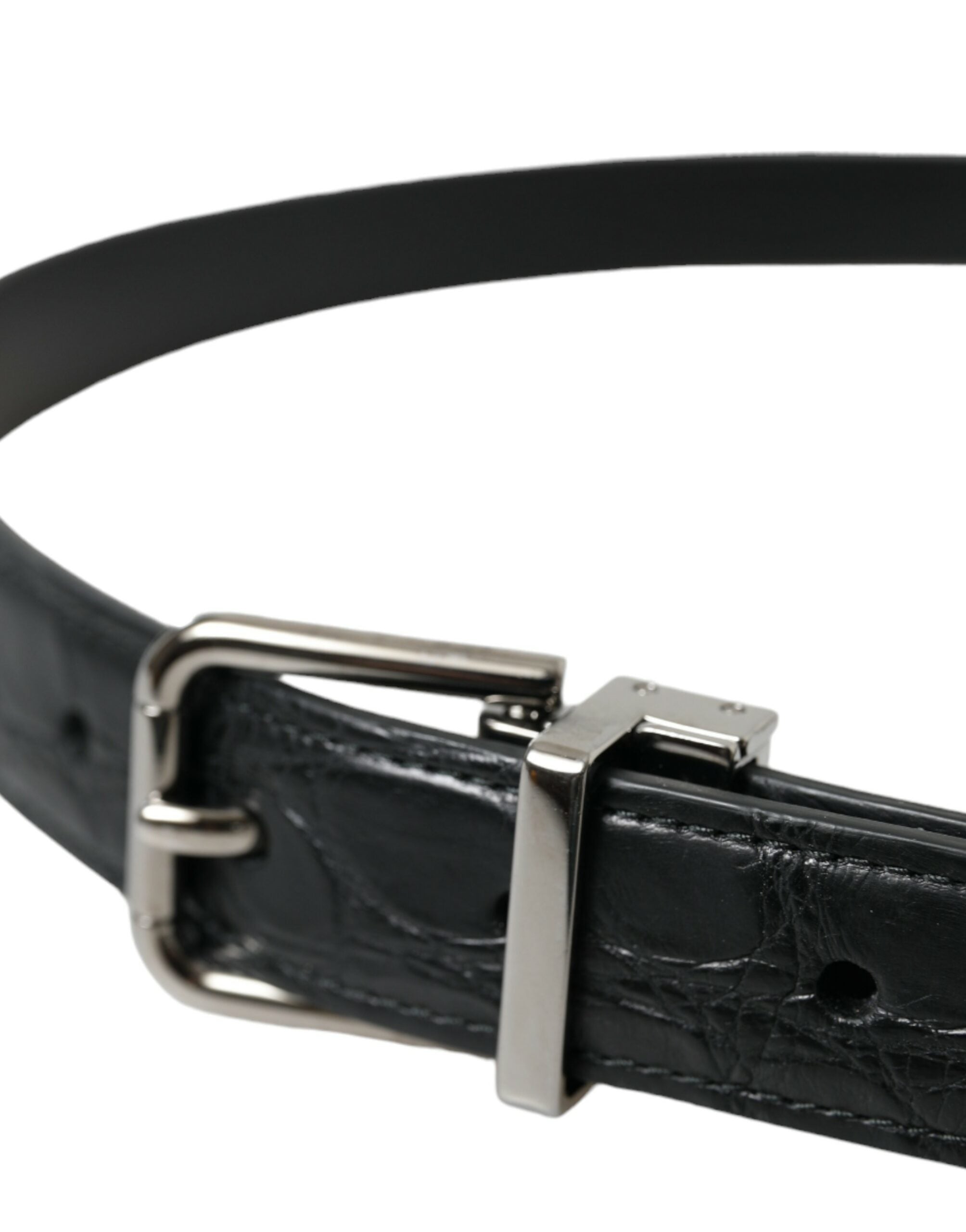 Dolce &amp;amp; Gabbana Svart Läderbälte med Silverfärgad Metallspänne