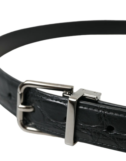 Dolce &amp;amp; Gabbana Svart Läderbälte med Silverfärgad Metallspänne