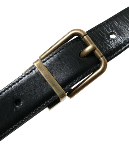 Dolce &amp;amp; Gabbana Svart Kalvskinnsbälte med Guldfärgat Metallspänne