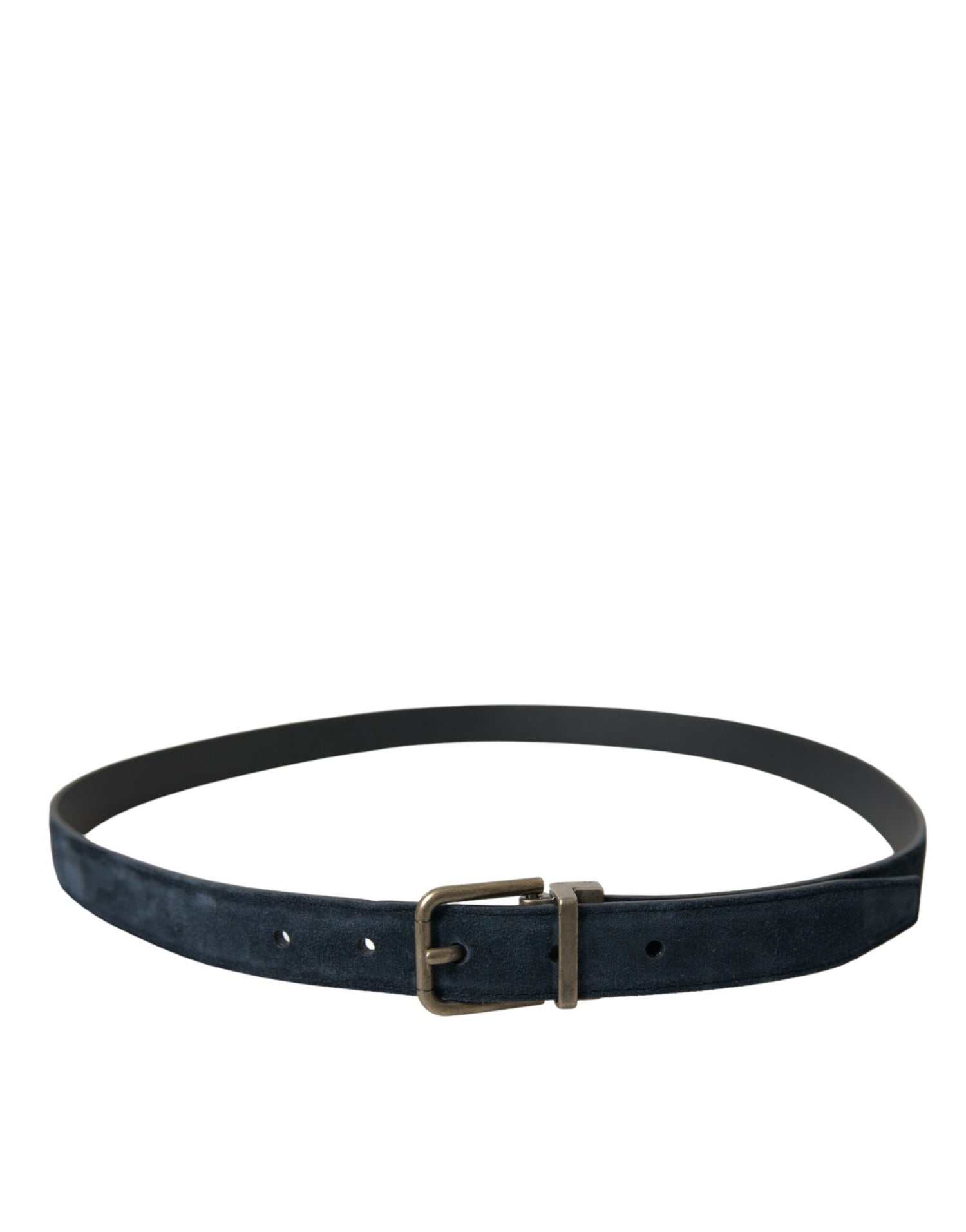 Dolce &amp;amp; Gabbana Blått Mocka Läderbälte med Guldfärgat Metallspänne