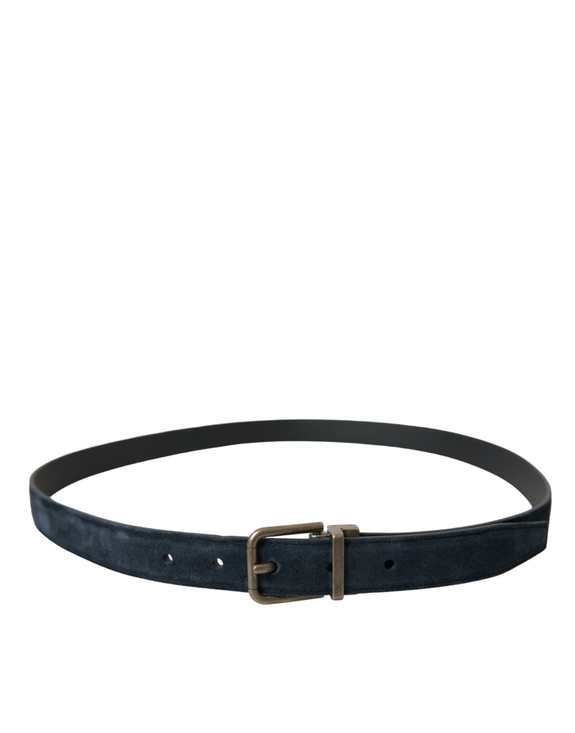 Dolce &amp;amp; Gabbana Blått Mocka Läderbälte med Guldfärgat Metallspänne