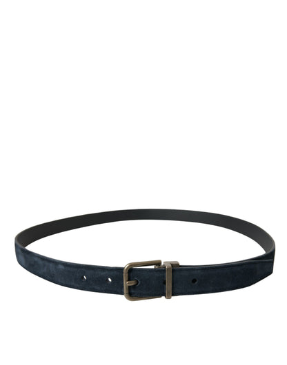 Dolce &amp;amp; Gabbana Blått Mocka Läderbälte med Guldfärgat Metallspänne