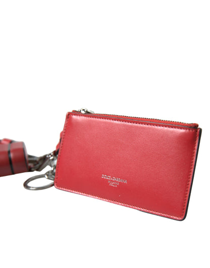 Dolce &amp; Gabbana Red Leather Silver Metal Logo Strap Pouch Airpods Case