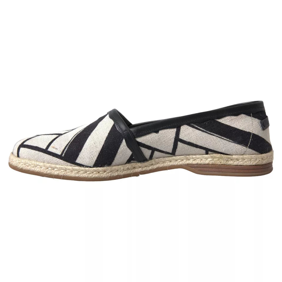 Dolce &amp; Gabbana Black White Stripes Slip On Espadrille Shoes