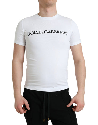 Dolce &amp; Gabbana White Logo Print Cotton Crew Neck T-shirt