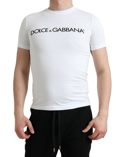 Dolce &amp; Gabbana White Logo Print Cotton Crew Neck T-shirt