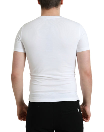 Dolce &amp; Gabbana White Logo Print Cotton Crew Neck T-shirt