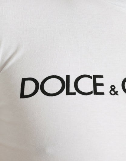 Dolce &amp; Gabbana White Logo Print Cotton Crew Neck T-shirt