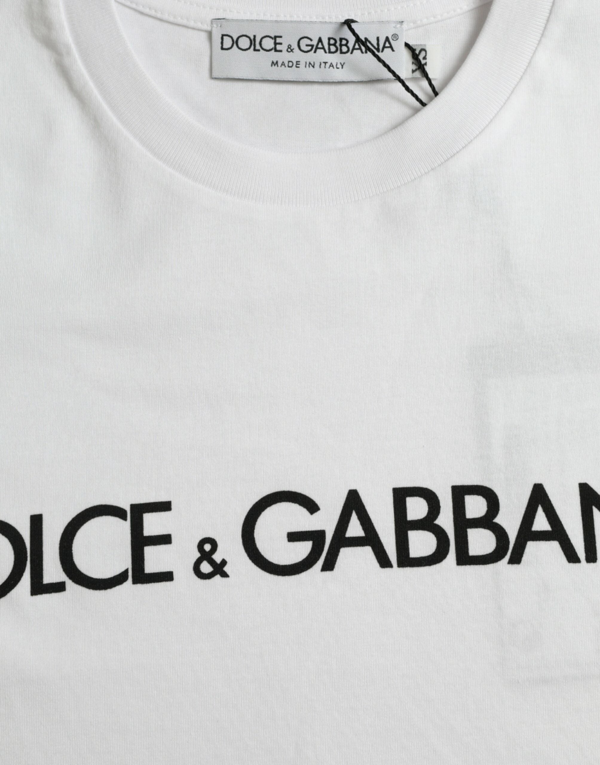 Dolce &amp; Gabbana White Logo Print Cotton Crew Neck T-shirt