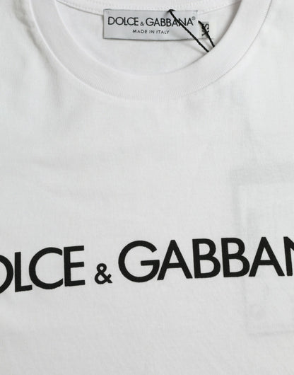 Dolce &amp; Gabbana White Logo Print Cotton Crew Neck T-shirt