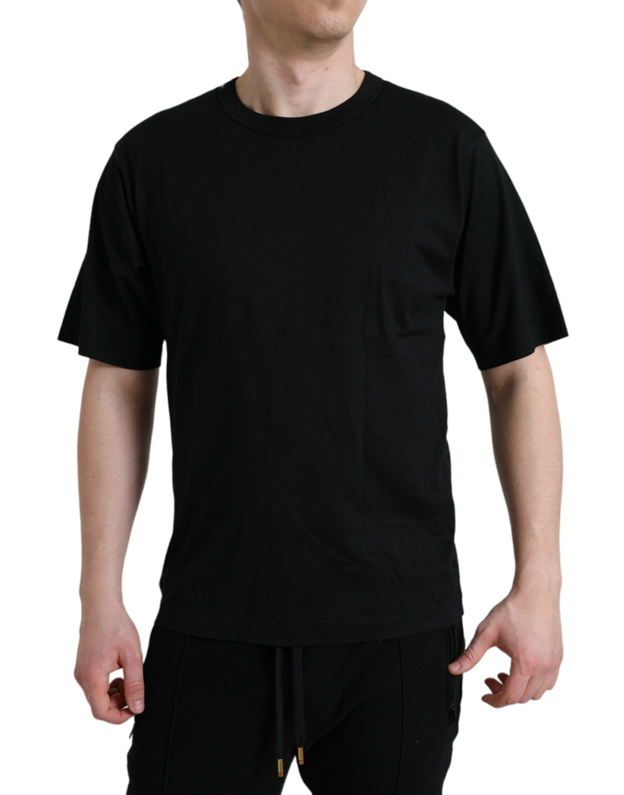Dolce &amp;amp; Gabbana svart t-shirt med präglad logotyp och rund halsringning, korta ärmar