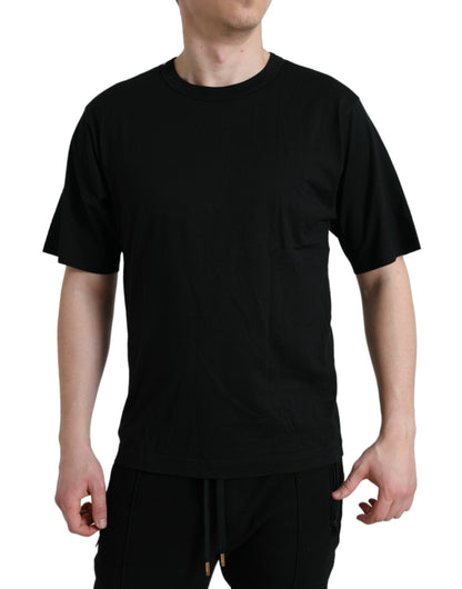Dolce &amp;amp; Gabbana svart t-shirt med präglad logotyp och rund halsringning, korta ärmar