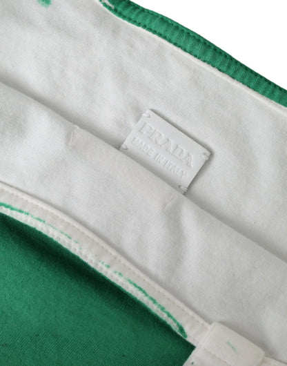Prada Green Jersey Fabric Logo Shoulder Shopping Tote Shopping Bag