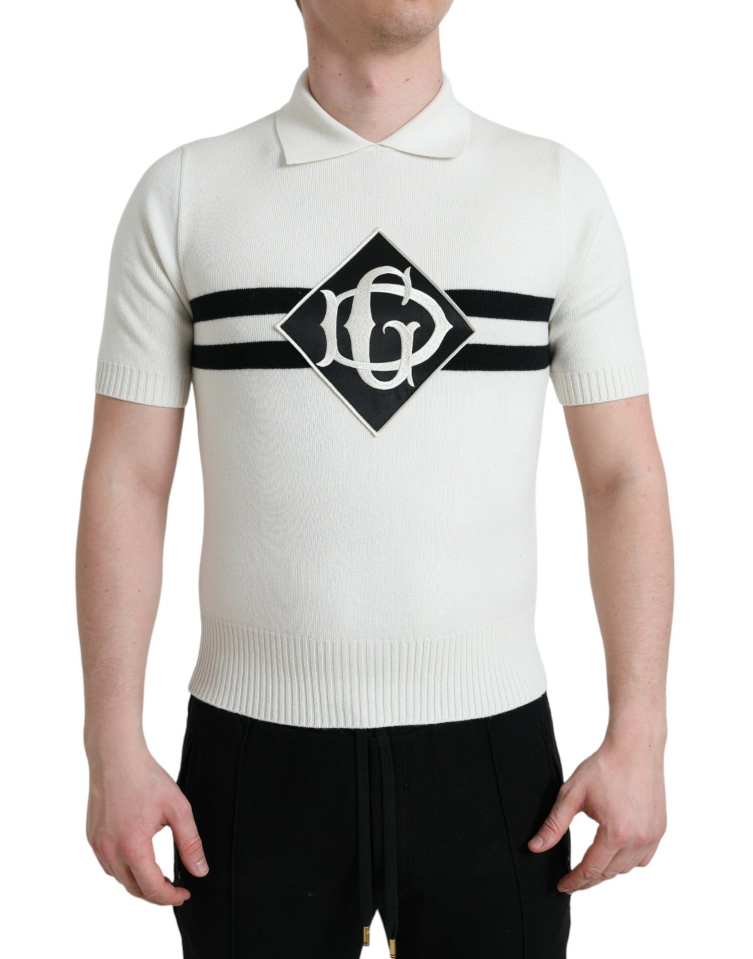Dolce &amp; Gabbana White DG Logo Collared Henley Shirt T-shirt