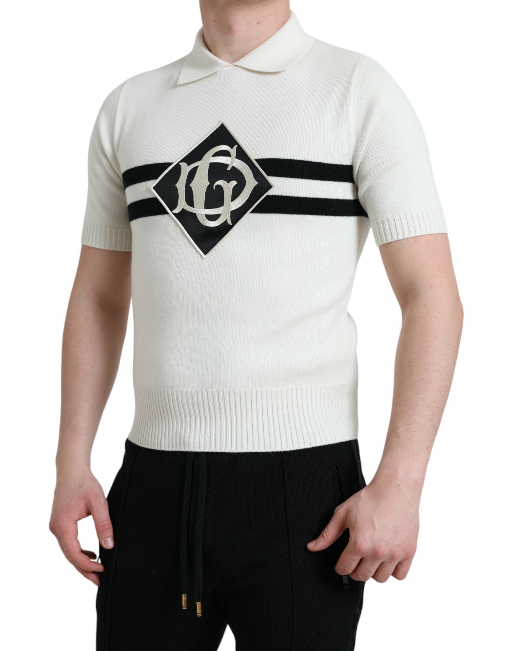 Dolce &amp; Gabbana White DG Logo Collared Henley Shirt T-shirt