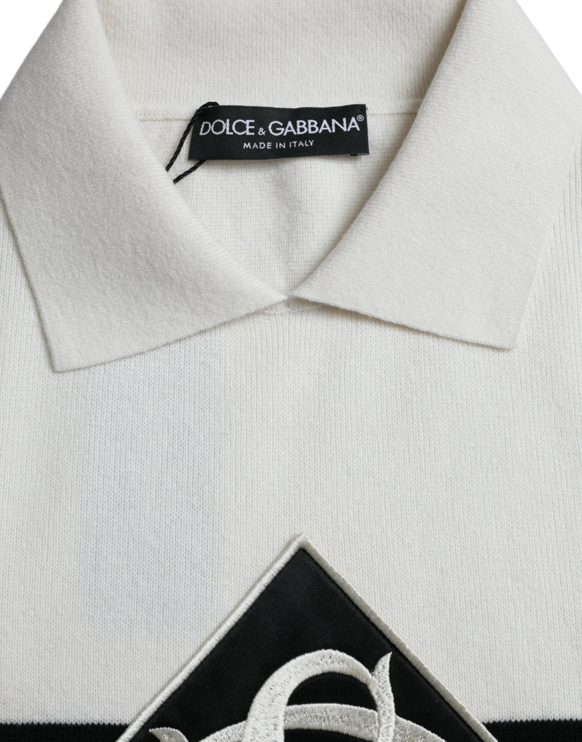 Dolce &amp; Gabbana White DG Logo Collared Henley Shirt T-shirt