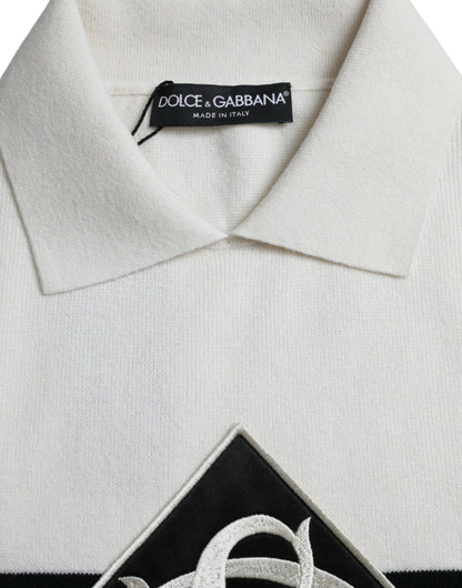 Dolce &amp; Gabbana White DG Logo Collared Henley Shirt T-shirt