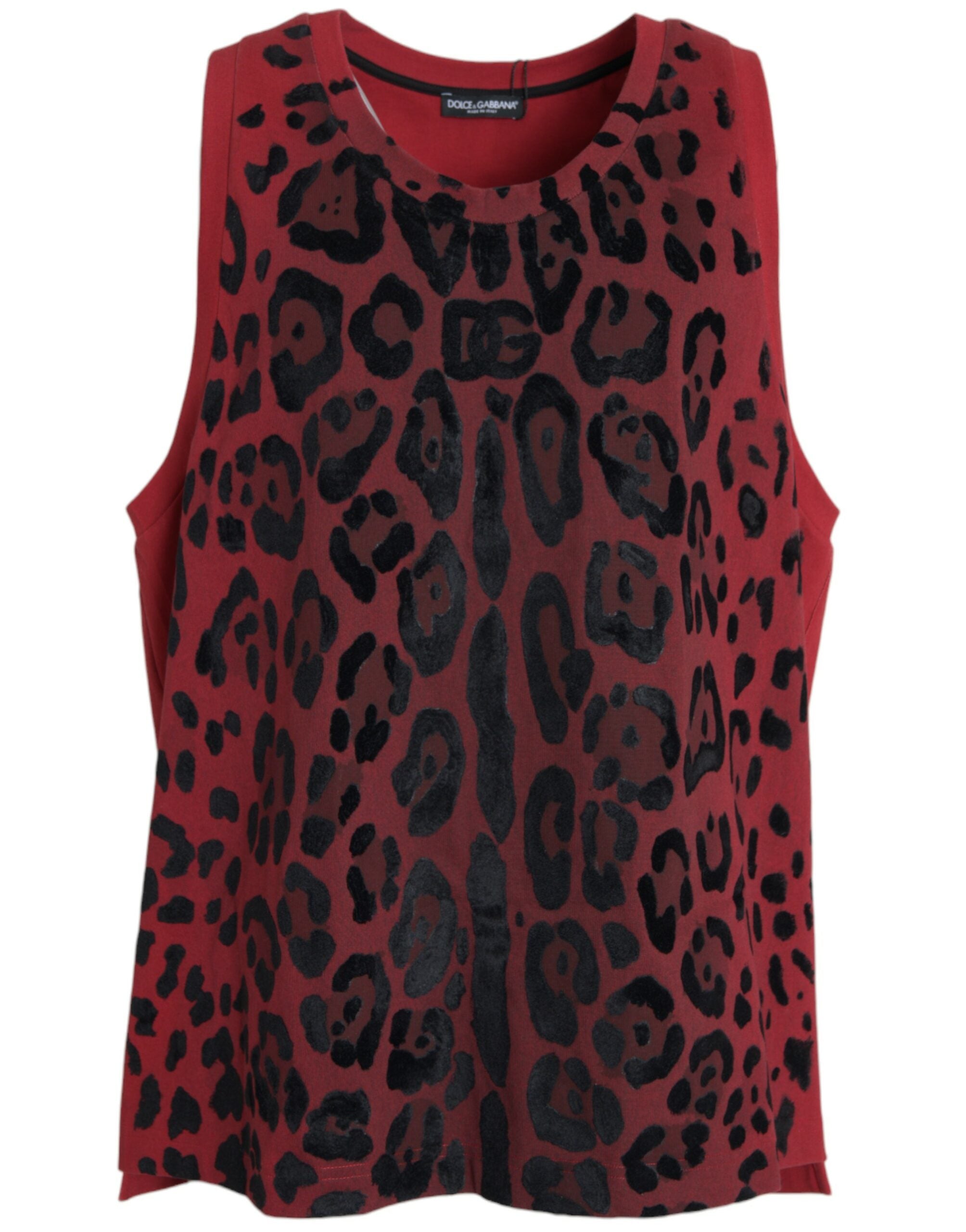 Dolce &amp; Gabbana Red Leopard Print Sleeveless Tank T-shirt