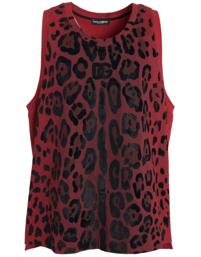 Dolce &amp; Gabbana Red Leopard Print Sleeveless Tank T-shirt