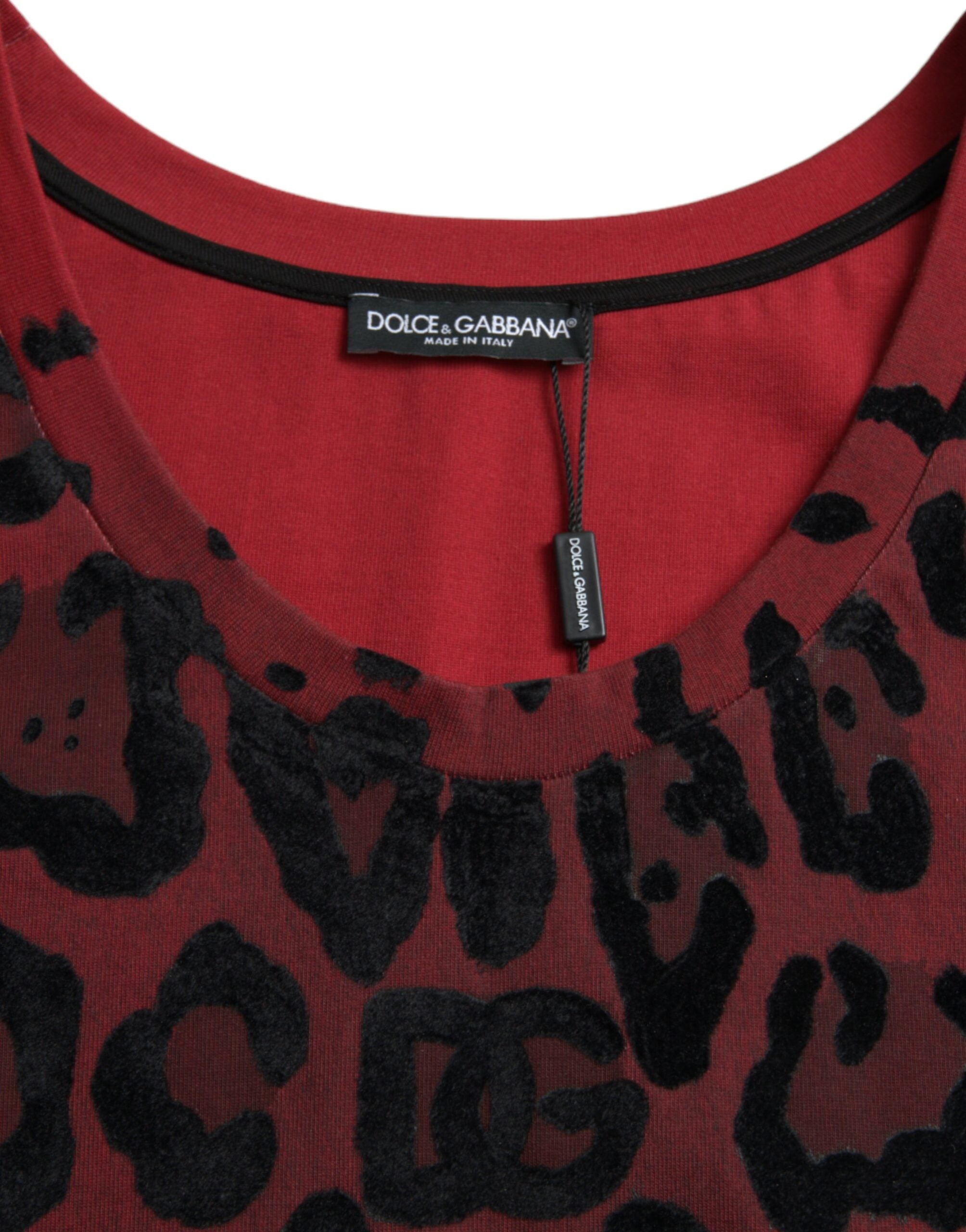 Dolce &amp; Gabbana Red Leopard Print Sleeveless Tank T-shirt