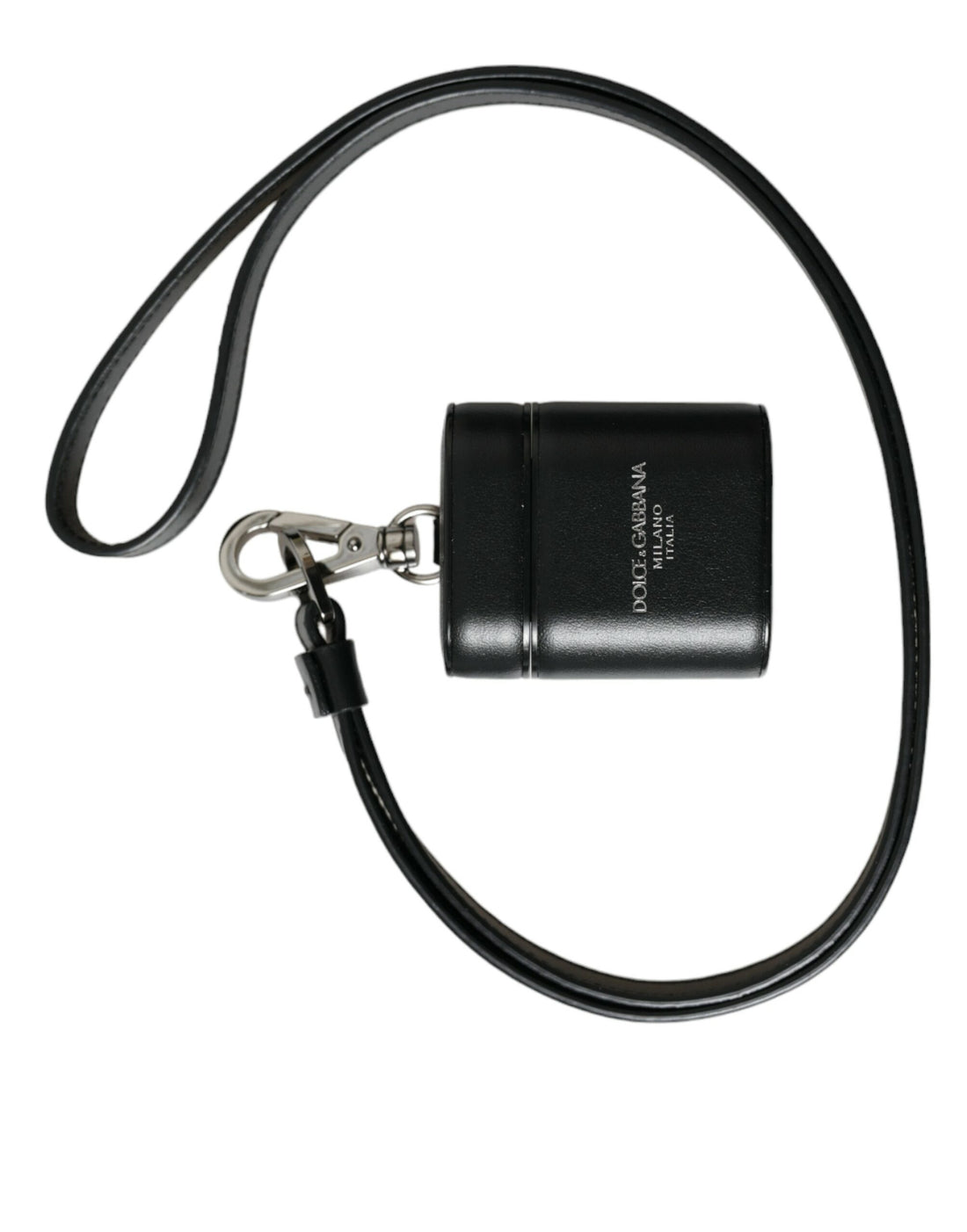 Dolce &amp;amp; Gabbana Svart Läderarmband Silver Metall Logotyp Tryckt Airpods-skal