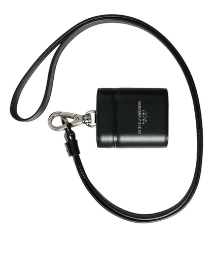 Dolce &amp;amp; Gabbana Svart Läderarmband Silver Metall Logotyp Tryckt Airpods-skal