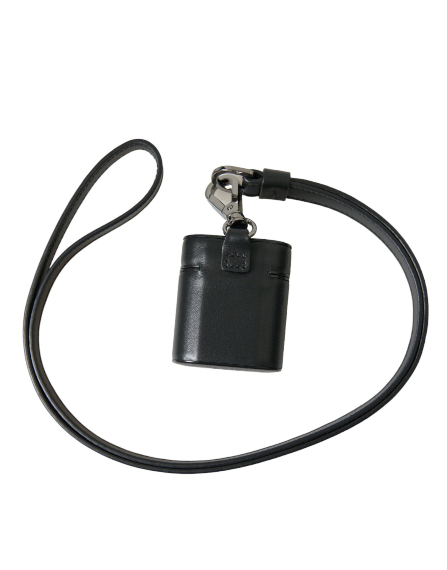 Dolce &amp;amp; Gabbana Svart Läderarmband Silver Metall Logotyp Tryckt Airpods-skal