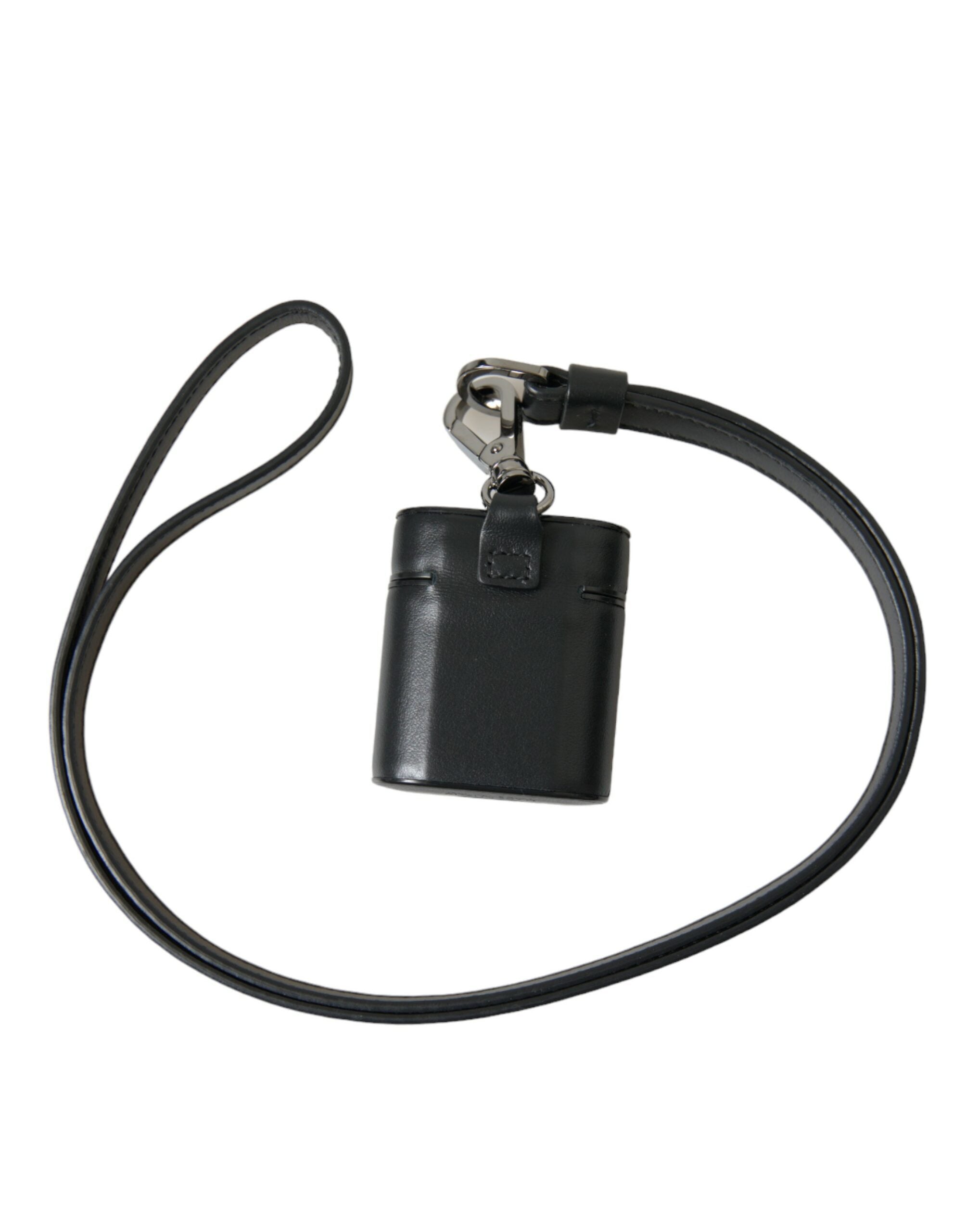 Dolce &amp;amp; Gabbana Svart Läderarmband Silver Metall Logotyp Tryckt Airpods-skal