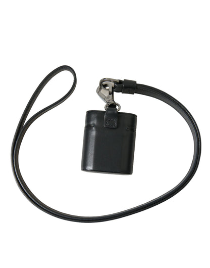 Dolce &amp;amp; Gabbana Svart Läderarmband Silver Metall Logotyp Tryckt Airpods-skal